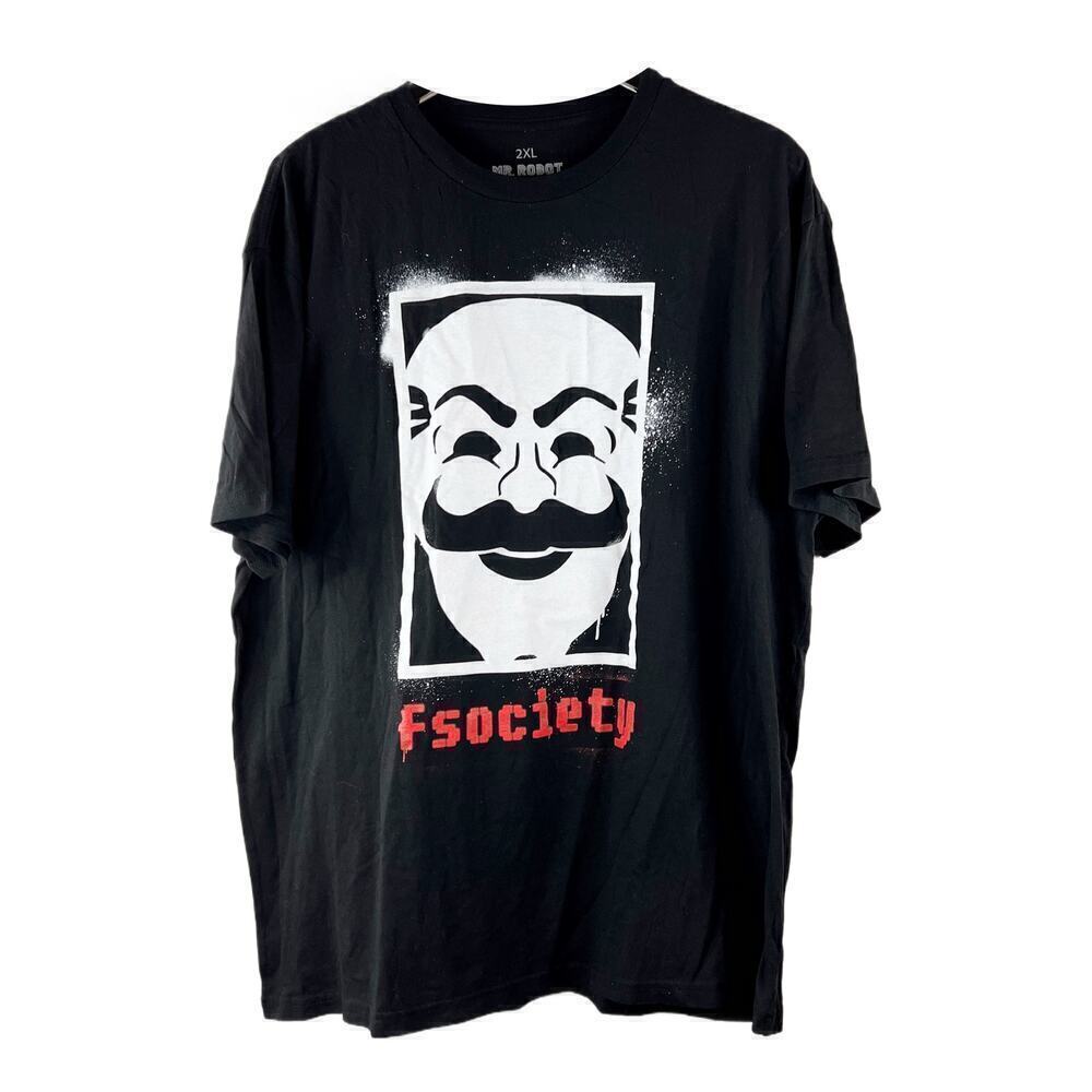 Mr. Robot fsociety Adult Short Sleeve Black T-Shirt Mens‎ Size 2XL